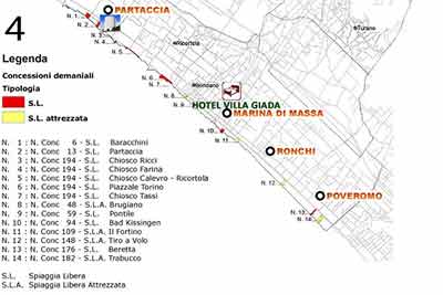 Free Beaches' Map - Marina di Massa &copy; Vacanze in Versilia.COM